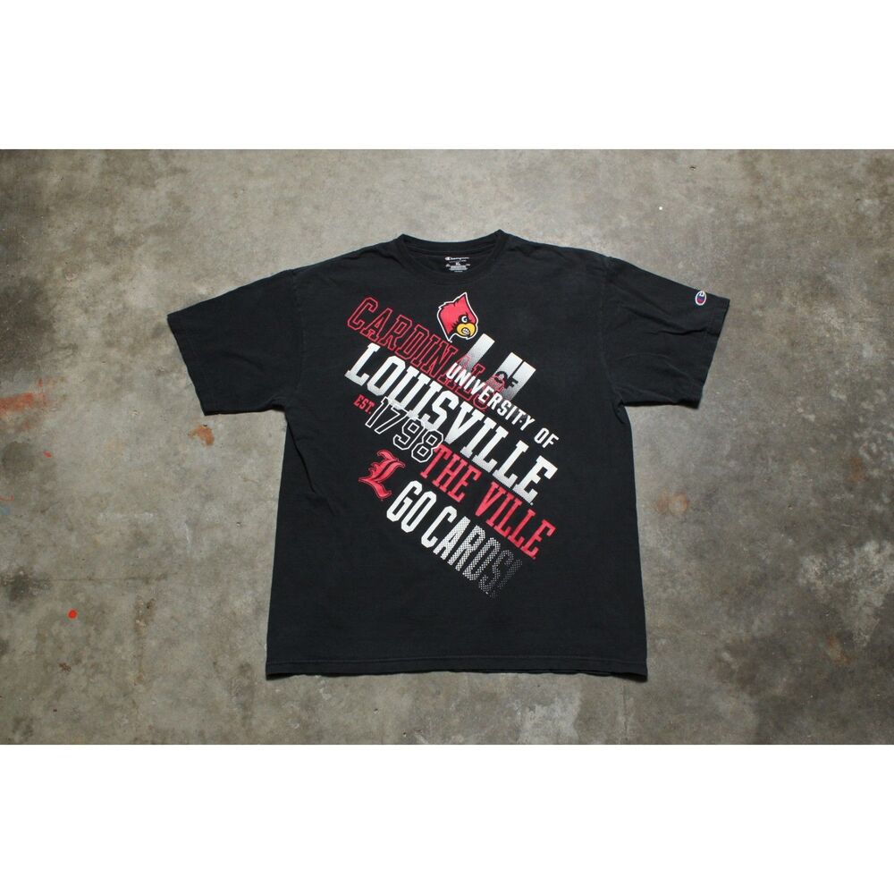 Y2K Champion University of Louisville Cardinals Black T-Shirt - XL